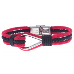 Bracelet acier pour homme - nautique - rouge et noir - 3 cordes - 21cm