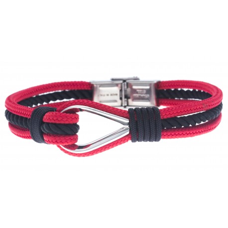 Bracelet acier pour homme - nautique - rouge et noir - 3 cordes - 21cm