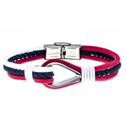 Bracelet acier pour homme - nautique - bleu, blanc et rouge - 3 cordes - 21cm