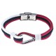 Bracelet acier pour homme - nautique - bleu, blanc et rouge - 3 cordes - 21cm