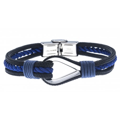 Bracelet acier pour homme - nautique - noir et bleu - 3 cordes - 21cm