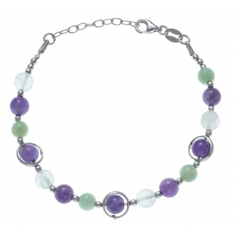 Bracelet argent rhodié 8,2g - amazonite - amethyste -  fluorite - 17+3cm