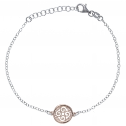 Bracelet argent rhodié 2,1g - rond - 2 tons - rosé et rhodié - 17+3cm