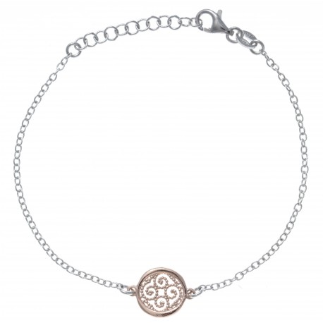 Bracelet argent rhodié 2,1g - rond - 2 tons - rosé et rhodié - 17+3cm