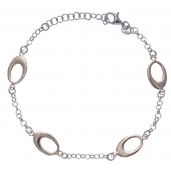 Bracelet argent rhodié 3,8g -  2 tons rosé et rhodiés - ovales ajourés - 17+3cm