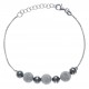 Bracelet argent rhodié 2,8g - 2 tons - 2 boules noir et satinée rhodiée -17+3CM