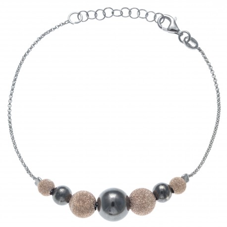 Bracelet argent rhodié 3,3g -  3 tons - boules - rosé satiné, noir et rhodié - 1