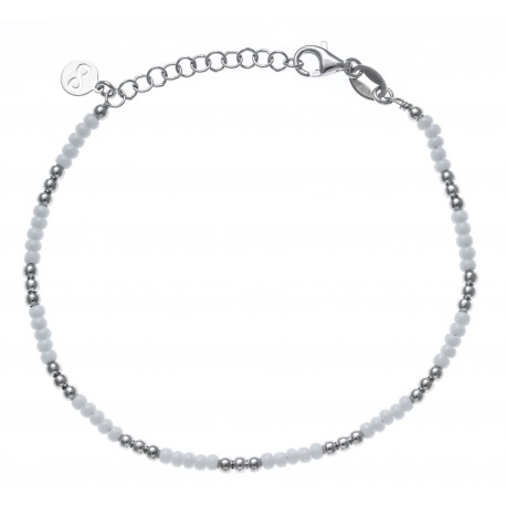 Bracelet argent rhodié 3,3g - perles argent et perles blanches - 17+3cm