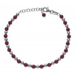 Bracelet argent rhodié 4,7g - perles rouges et argent - 17+3cm