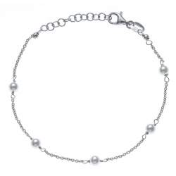 Bracelet argent rhodié 1,9g -  5 perles synthétiques - 17+3cm