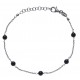 Bracelet argent rhodié 1,9g -  5 perles noires - 17+3cm