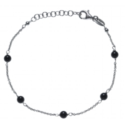 Bracelet argent rhodié 1,9g -  5 perles noires - 17+3cm