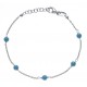 Bracelet argent rhodié 1,9g -  5 perles bleues turquoises - 17+3cm