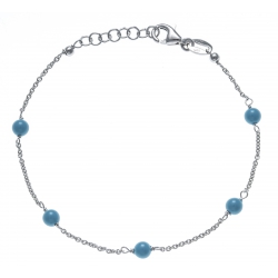 Bracelet argent rhodié 1,9g -  5 perles bleues turquoises - 17+3cm