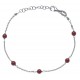 Bracelet argent rhodié 1,9g -  5 perles rouges - 17+3cm