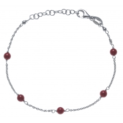 Bracelet argent rhodié 1,9g -  5 perles rouges - 17+3cm