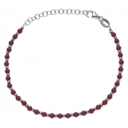 Bracelet argent rhodié 4g - perles rouges - 17+4cm