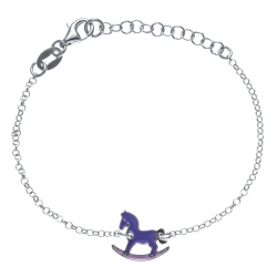 Bracelent argent rhodié 1,9g - enfant - cheval à bascule - email - 14+3cm