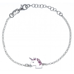 Bracelent argent rhodié 2,1g - enfant - licorne - email - 14+3cm