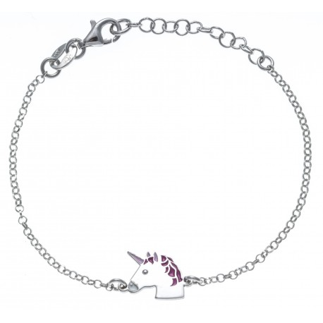 Bracelent argent rhodié 2,1g - enfant - licorne - email - 14+3cm