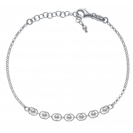 Bracelet argent rhodié 2,2g - perles synthéthiques - 17+3cm