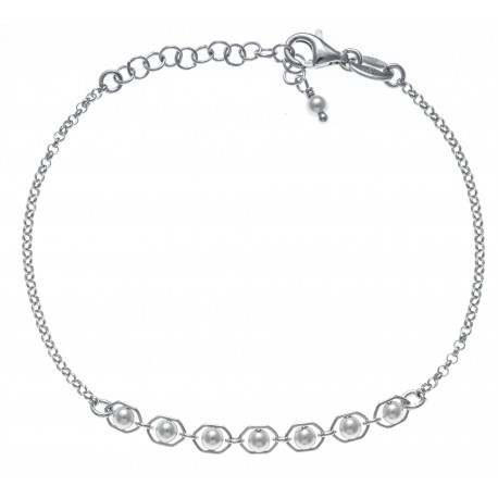 Bracelet argent rhodié 2,2g - perles synthéthiques - 17+3cm