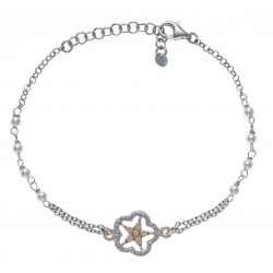 Bracelet argent rhodié 2,8g - étoile - 2 tons - rosé et rhodié - perles synthéti