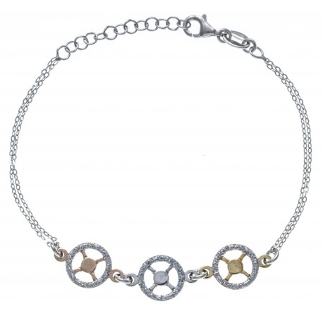 Bracelet argent rhodié 2,9g - 3 tons rosé - doré - rhodié - satinés - 17+3cm