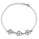 Bracelet argent rhodié 3,1g - 2 tons - rosé et rhodiés - cœurs satinés - 17+3cm