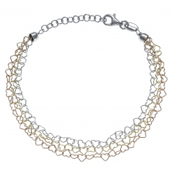 Bracelet argent rhodié 3,6g - 3 tons - chaines cœurs - 17+3cm