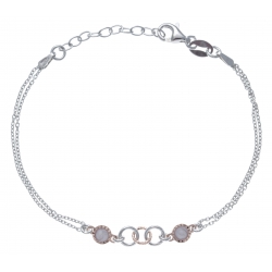 Bracelet argent rhodié 2,3g - 2 tons - rosé et rhodié - 2chaines - 17+3cm