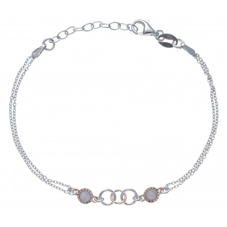 Bracelet argent rhodié 2,3g - 2 tons - rosé et rhodié - 2chaines - 17+3cm