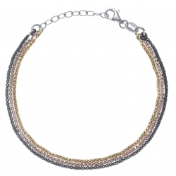 Bracelet argent rhodié 3,6g - 3 tons - noir doré, rosé - 17+3cm