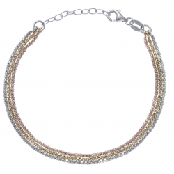 Bracelet argent rhodié 3,6g - 3 tons - rhodié, doré, rosé - 17+3cm