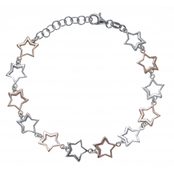 Bracelet argent rhodié 4g - 2 tons - rosé et rhodié - étoiles - 17+3cm