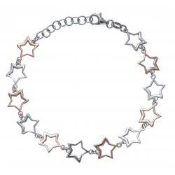 Bracelet argent rhodié 4g - 2 tons - rosé et rhodié - étoiles - 17+3cm