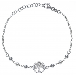 Bracelet argent rhodié 2,8g - arbre de vie - perles synthétiques -  17+3Cm