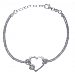 Bracelet argent rhodié 3g - cœur - cristal de swarovski - 17+3cm