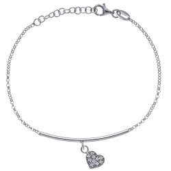 Bracelet argent rhodié 2,9g - cœur - zircons - 17+3cm