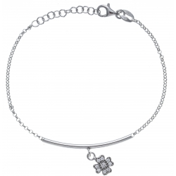 Bracelet argent rhodié 2,9g - trèfle - zircons - 17+3cm