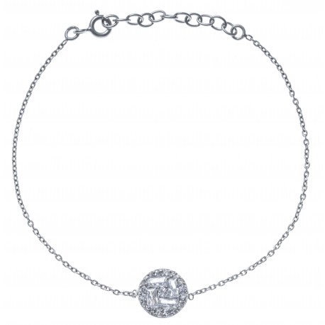 Bracelet argent rhodié 2g - zircons rond - 17+3cm