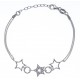 Bracelet argent rhodié 3,6g - étoiles - ronds - zircons - 2 chaines - 17+3cm