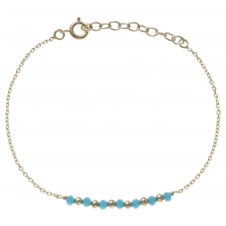 Bracelet plaqué or - 7 boules plaquées - 7 boules bleues turquoises -  17+3cm