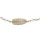 Bracelet plaqué or - feuille - perles roses -  17+3cm