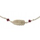 Bracelet plaqué or - feuille - perles rouges -  17+3cm