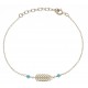 Bracelet plaqué or - feuille - perles turquoises -  17+3cm