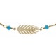 Bracelet plaqué or - feuille - perles turquoises -  17+3cm