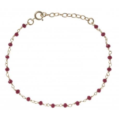 Bracelet plaqué or - perles rouges -  17+3cm