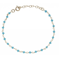Bracelet plaqué or - perles bleues turquoises -  17+3cm