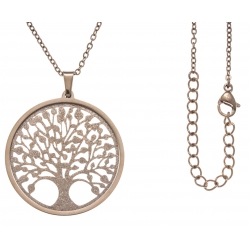 Collier acier rosé - arbre de vie - satiné - diamètre 3cm - 45+5cm